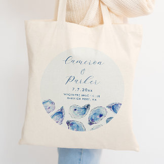 Bolso De Tela Oyster Blue Watercolor Wedcolor Favor de la boda