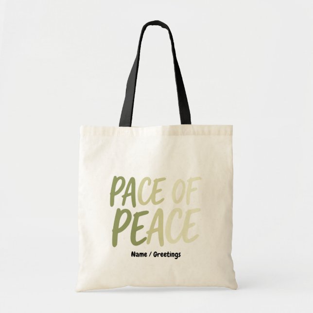 Bolso De Tela Pace of Peace Green Slow Living Mindfulness Mantra (Frente)