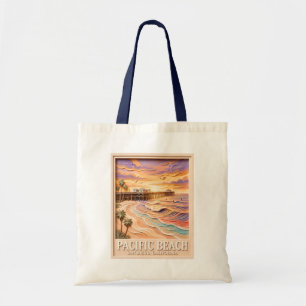 Bolso De Tela Pacific Beach San Diego 3D Texturizado Surf Viajes