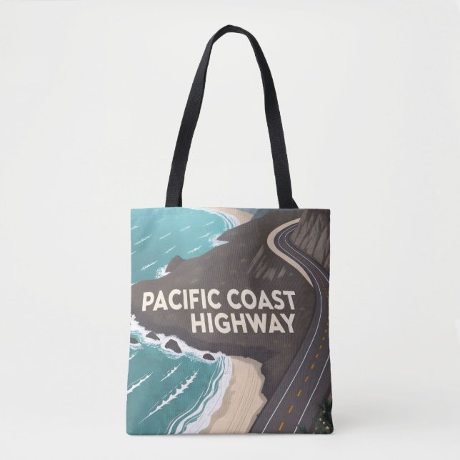 Bolso De Tela Pacific Coast Highway Retro Travel Art (Anverso)
