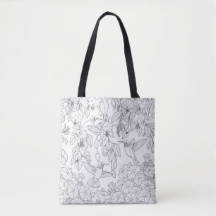 Bolso De Tela Página Hummingbirds and Flowers Coloring Adulto