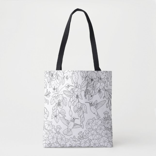 Bolso De Tela Página Hummingbirds and Flowers Coloring Adulto (Anverso)