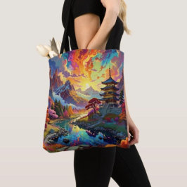 Bolso De Tela Pagoda y paisaje coloreado