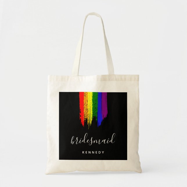 Bolso De Tela Paint Strokes Pride Flag Boda (Frente)