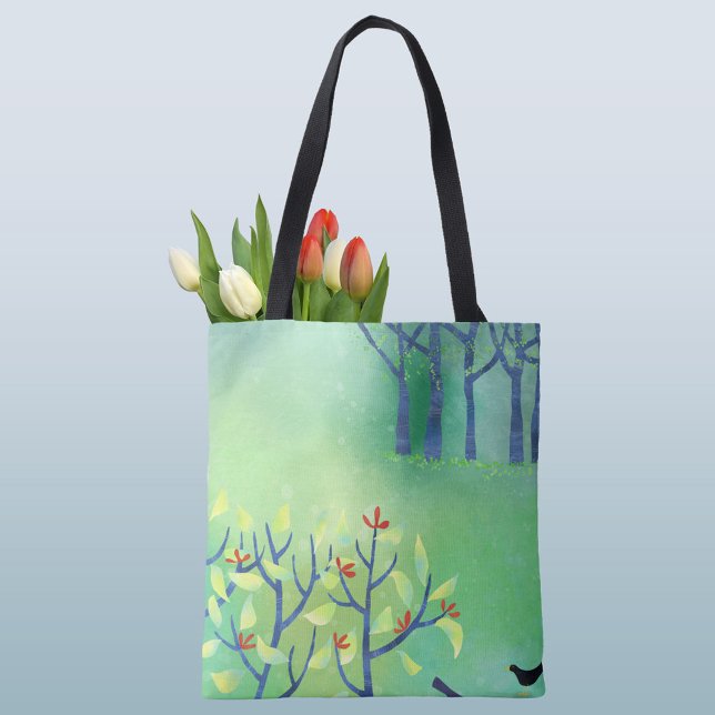 Bolso De Tela Paintaje paisajístico de abril (Green abstract landscape art tote bag)