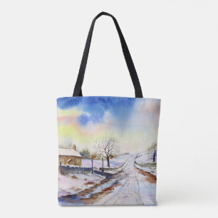 Bolso De Tela Paintaje paisajístico de color acuático de Wintery