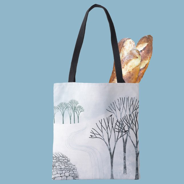 Bolso De Tela Paintaje paisajístico de nieve de invierno (Winter landscape tree art tote bag)