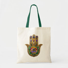 Bolso De Tela Painted Gold Hamsa Amethyst Ruby Third Eye