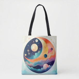 Bolso De Tela Paisaje Celeste - Luna Resumen y Planetas