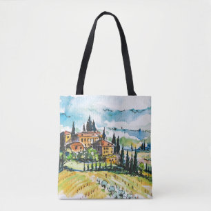 Bolso De Tela Paisaje con los árboles de la ciudad y de ciprés