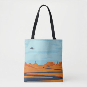 Bolso De Tela paisaje con valle desierto, montañas, w oscuro