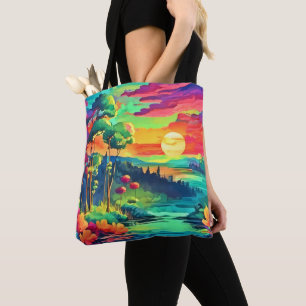 Bolso De Tela Paisaje de fantasía al atardecer