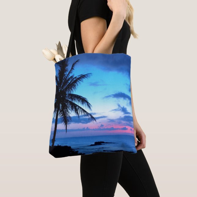 Bolso De Tela Paisaje de la Bonito tropical azul rosa del atarde (Detalle)