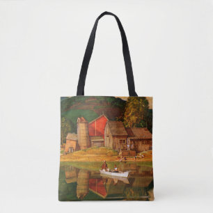 Bolso De Tela Paisaje de la charca de la granja por la aguamiel