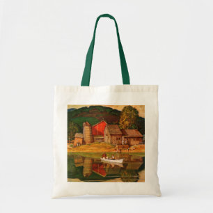Bolso De Tela Paisaje de la charca de la granja por la aguamiel