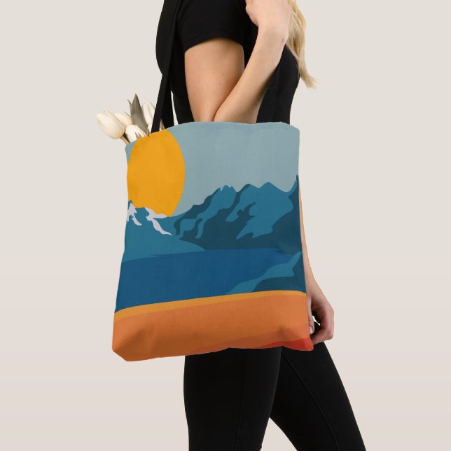 Bolso De Tela Paisaje de montaña Retro Naranja Azul (Detalle)