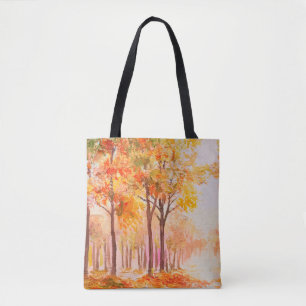 Bolso De Tela Paisaje de pintura al óleo - colorido bosque otoña
