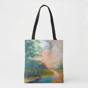 Bolso De Tela Paisaje de pintura de arte digital, río en la prim