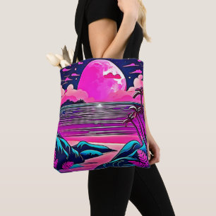 Bolso De Tela Paisaje de Playa Neon Luna Rosa