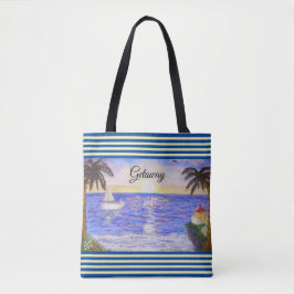 Bolso De Tela Paisaje de playa oceánica y yate