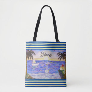 Bolso De Tela Paisaje de playa oceánica y yate