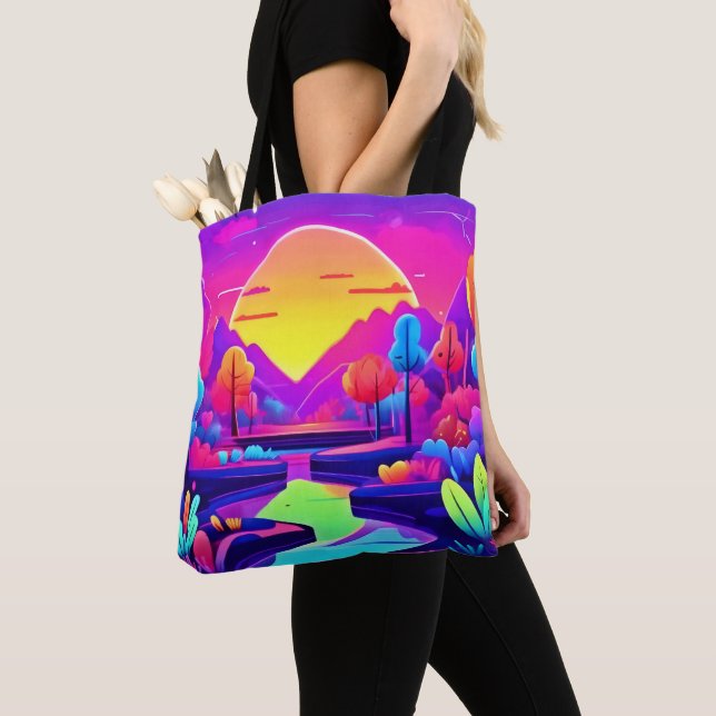 Bolso De Tela Paisaje del Atardecer de Neón (Detalle)