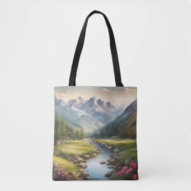 Bolso De Tela Paisaje del Río de las Montañas Acuáticas (Anverso)