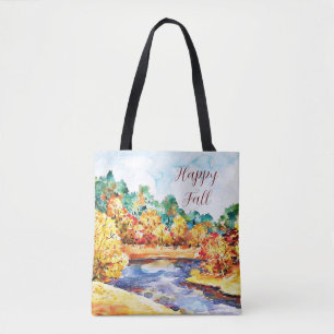 Bolso De Tela paisaje en acuarela de otoño con texto personaliza