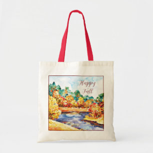 Bolso De Tela paisaje en acuarela de otoño con texto personaliza