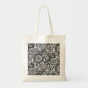 Bolso De Tela Paisaje floral blanco y negro
