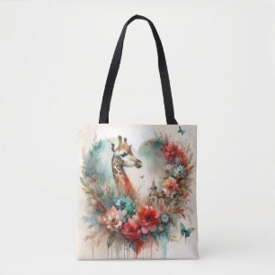 Bolso De Tela Paisaje Floral de Acuarela Safari de Jirafas