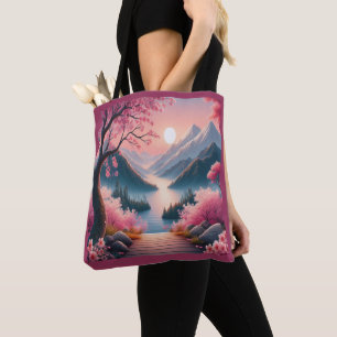Bolso De Tela Paisaje Forestal de Montaña de las Flores de Cerez