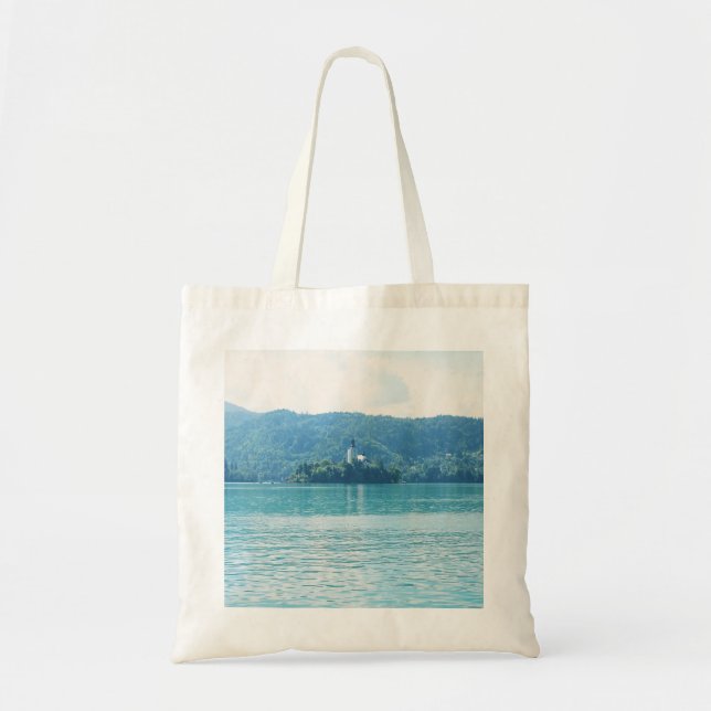 Bolso De Tela Paisaje fotográfico Lago Montaña Azul Eslovenia (Frente)
