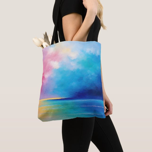 Bolso De Tela Paisaje marino "Tarfarran" rosa y azul (Detalle)