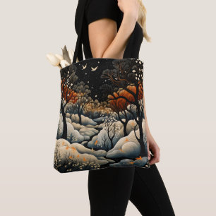 Bolso De Tela Paisaje nocturno de invierno
