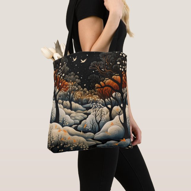 Bolso De Tela Paisaje nocturno de invierno (Detalle)