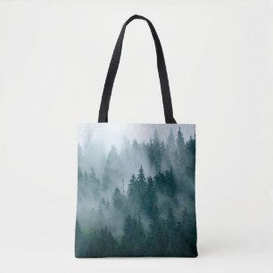 Bolso De Tela Paisaje oxidado con bosque de abetos en la cosecha