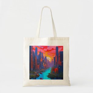Bolso De Tela Paisaje Psicodélico Rosa con río