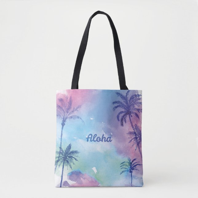 Bolso De Tela Paisaje púrpura de Hawaii de la acuarela (Anverso)