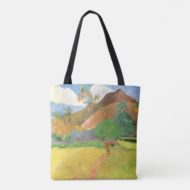 Bolso De Tela Paisaje tahitiano, montañas Tahiti, Paul Gauguin (Reverso)