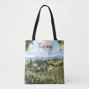 Bolso De Tela Paisaje toscano con viñedos y bicicleta