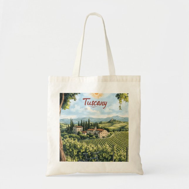 Bolso De Tela Paisaje toscano con viñedos y bicicleta (Frente)