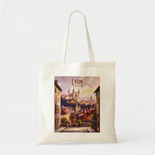 Bolso De Tela Paisaje urbano de acuarela vintage de viaje a Lyon