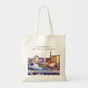 Bolso De Tela Paisaje urbano de Las Vegas Acuarela Cumpleaños Fi