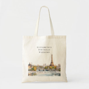 Bolso De Tela Paisaje urbano de París Acuarela Cumpleaños Fin de