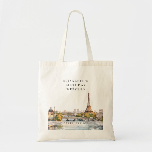 Bolso De Tela Paisaje urbano de París Acuarela Cumpleaños Fin de (Frente)