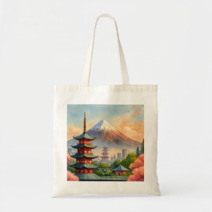 Bolso De Tela Paisaje urbano de Tokio Japón Acuarela Recuerdo
