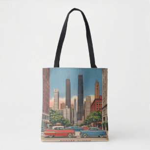 Bolso De Tela Paisaje urbano vintage de Chicago Illinois Viaje r