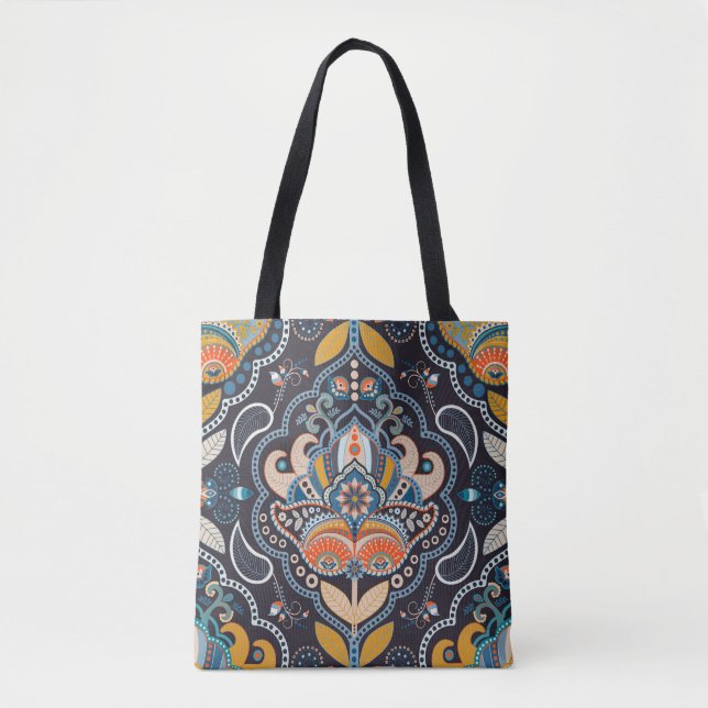 Bolso De Tela Paisley Floral: Patrón indio oscuro (Anverso)