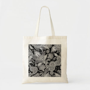Bolso De Tela Paisley Ornate Blanco y Negro